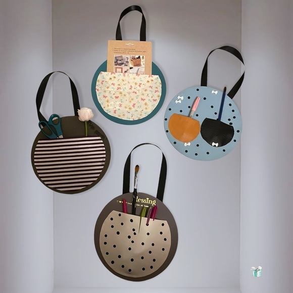 NEW Set of 4 Upcycled Wall Storage Stationary Circles. Unique and useful. Gift - Picture 6 of 8